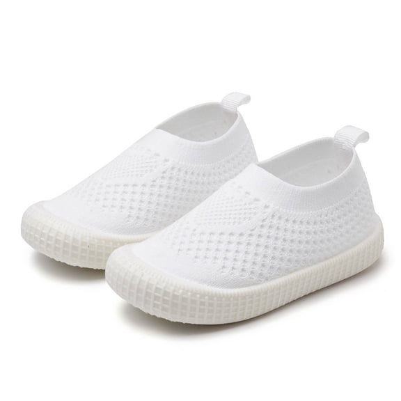 Dakaela Toddler Boy Girl Mesh Sneakers 3-12Months Baby Knitted Walking Slip on Shoes 3T 4T Little Kid Breathable Soft Sole Outdoor Shoes White Size 7