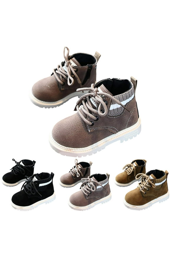 Toddler Boys Girls Combat Boots Kids Work Winter Snow Booties Lace Up Hiking Outdoor Shoes 0-6Y