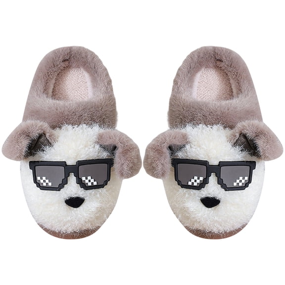 Dakaela Toddler Boys Girls Plush Slippers Cute Animal Cartoon House Shoes Kids Winter Indoor Fleece Non Slip Fuzzy Slippers Grey 9