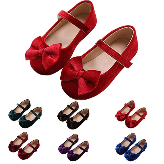 Dakaela Toddler Girls Dress Shoes Bowknot Suede Mary Jane Ballerina Ballet Flats Wedding Party School Uniform Slip on Loafers Blue 6