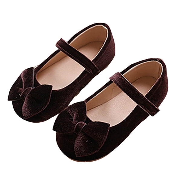 Dakaela Toddler Girls Dress Shoes Bowknot Suede Mary Jane Ballerina Ballet Flats Wedding Party School Uniform Slip on Loafers Brown 7