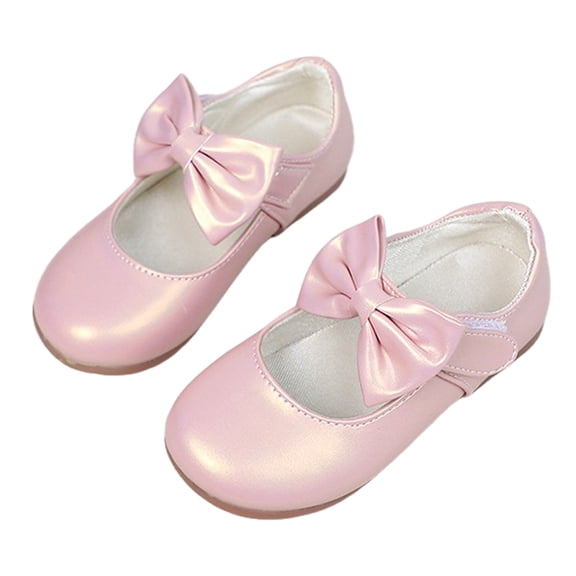 Dakaela Toddler Little Girls Dress Shoes Bowknot Flower Mary Jane Flats Wedding Party Kids Princess Loafers with Hook and Loop Pink 8.5