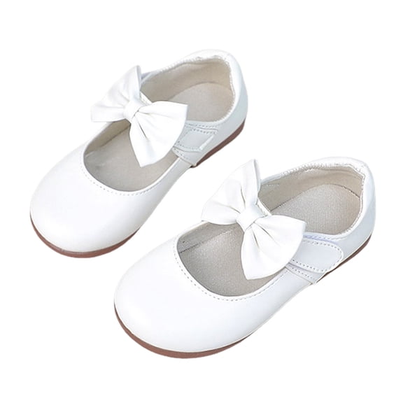 Dakaela Toddler Little Girls Dress Shoes Bowknot Flower Mary Jane Flats Wedding Party Kids Princess Loafers with Hook and Loop White 8