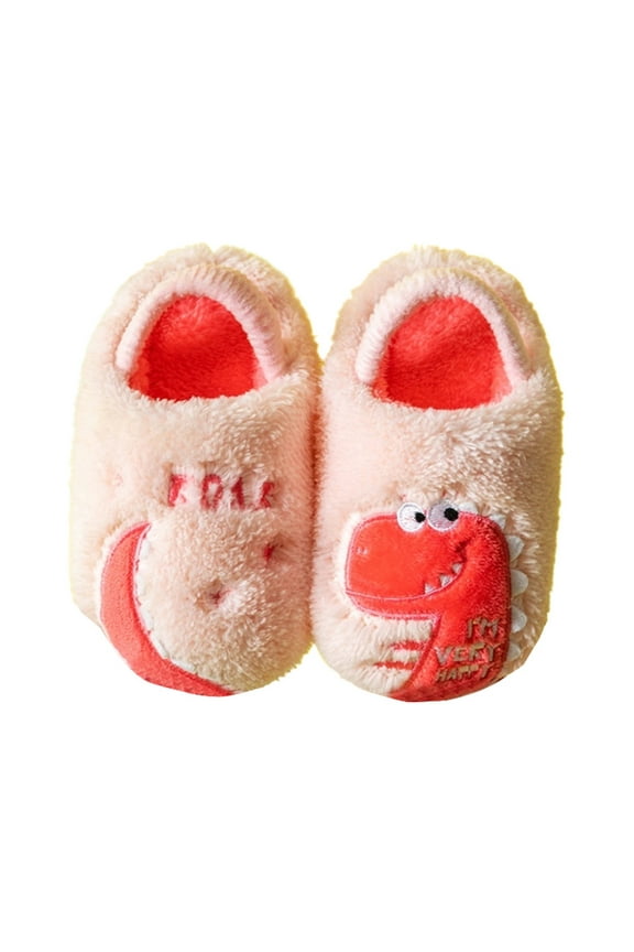 Toddler Slippers Boys Girls Soft Plush House Shoes Cute Dinosaur Indoor Winter Bedroom Slippers with Elastic Back Strap Pink 2.5-3 Years