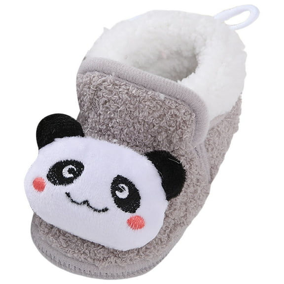 Dakaela Toddler Slippers Cute Animal Slip on House Shoes for Girls Boys Winter Warm Socks Newborn Crib Walking Shoes Grey