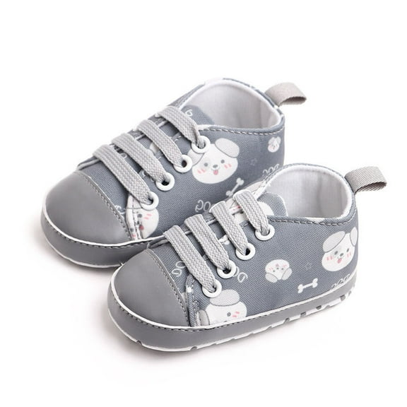 Dakaela Unisex Baby Boys Girls Shoes Newborn Infant Anti Slip Canvas Sneakers Toddler First Walkers Crib Shoes Grey Size 3.5