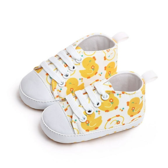 Dakaela Unisex Baby Boys Girls Shoes Newborn Infant Anti Slip Canvas Sneakers Toddler First Walkers Crib Shoes Yellow Size 4.5