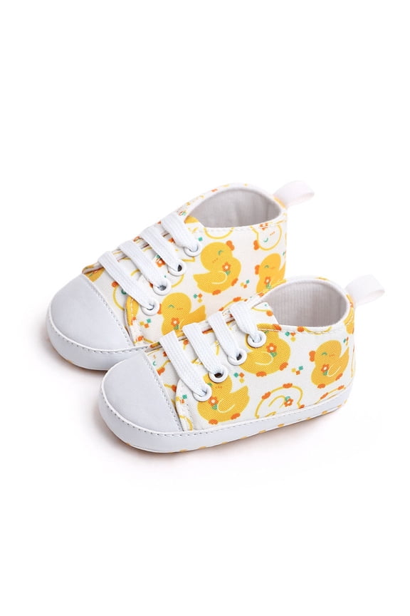 Unisex Baby Boys Girls Shoes Newborn Infant Anti Slip Canvas Sneakers Toddler First Walkers Crib Shoes Yellow Size 4.5