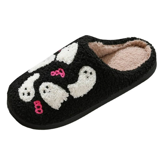 Dakaela Unisex Halloween Slippers for Women Men Soft Plush Fuzzy Winter House Shoes for Indoor Outdoor