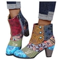 thumbnail image 1 of Dakaela Vintage Boho Ankle Boots for Women Colorful Leather Round Toe Chunky High Heel Dress Short Booties for Party Casual Work Daily Wear Size 6-10, 1 of 7