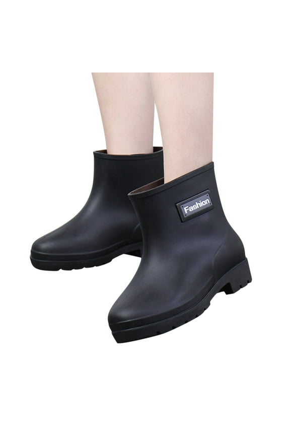 Waterproof Rain Boots for Women Low Heels Ankle Short Booties Chelsea Garden Shoes Black 7.5