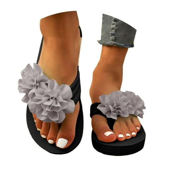 Dakaela Wedge Flip Flops for Women Platform Summer Beach Flower Shoes Casual Walking Thong Sandals