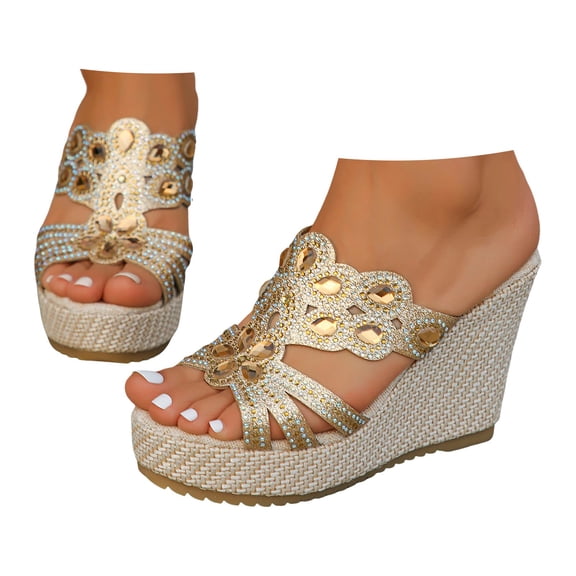 Dakaela Wedge Sandal for Women 2025 Espadrilles Walking Slip on Shoes Summer Beach High Heel Slides