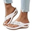 thumbnail image 1 of Dakaela Wedge Sandals Women Flower Platform Dressy Summer Flip Flops Arch Support Comfortable Slip on Orthopedic Thong Slides Size 6-10 White, 1 of 7