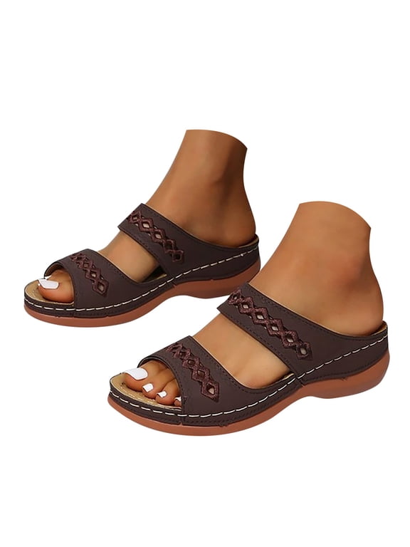 Wedge Sandals Women Orthopedic Summer Shoes Comfortable Open Toe Platform Slides Coffee 8.5