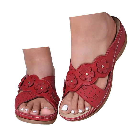Dakaela Wedge Sandals Women Summer Dressy Low Heel Arch support Orthopedic Walking Flower Shoes