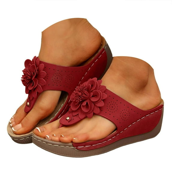 Dakaela Wedge Sandals for Women 2025 Flower Platform Wedge Flip Flops Cushion Causal Summer Shoes