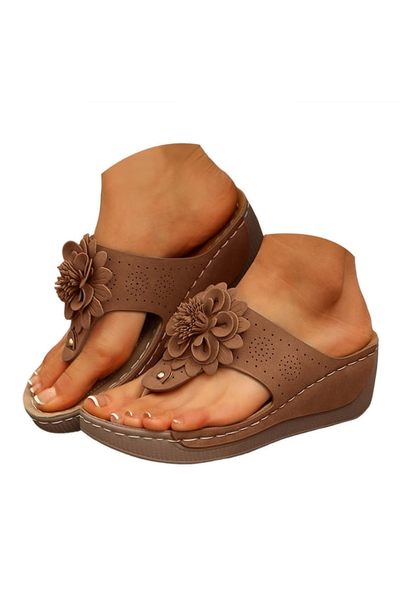 Wedge Sandals for Women 2025 Flower Platform Wedge Flip Flops Cushion Causal Summer Shoes