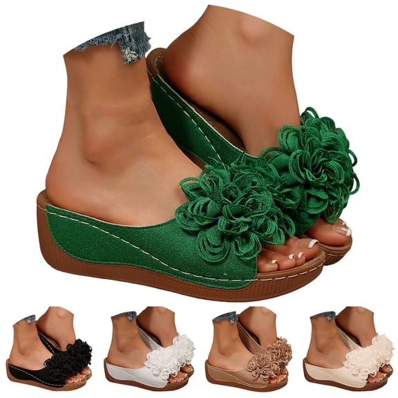 Dakaela Wedge Sandals for Women 2026 Open Toe Orthopedic Summer Beach Slides Comfortable Ladies Platform Dressy Slip on Shoes Beige 8.5