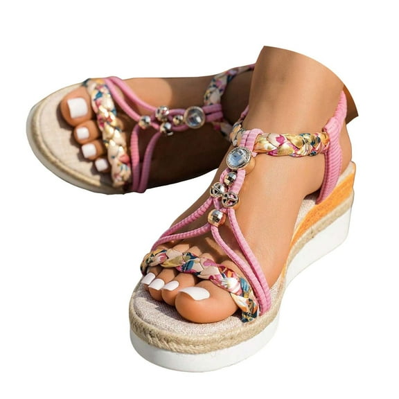 Dakaela Wedge Sandals for Women Ankle Strap Platform Espadrilles Bohemian Summer Walking Slip on Shoes