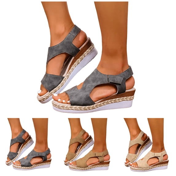 Dakaela Wedge Sandals for Women Comfortable Platform Slingback Slip on Espadrille Open Toe Ankle Strap Summer Beach Walking Shoes Size 6-10