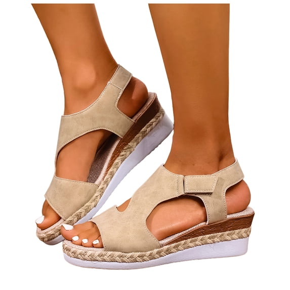 Dakaela Wedge Sandals for Women Comfortable Platform Slingback Slip on Espadrille Open Toe Ankle Strap Summer Beach Walking Shoes Size 6-10