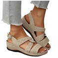 thumbnail image 1 of Dakaela Wedge Sandals for Women Comfortable Strappy Summer Dressy Slip on Sandal Open Toe Hollow out Casual Walking Shoes with Arch Support Size 6-10, 1 of 9