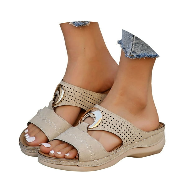 Dakaela Wedge Sandals for Women Low Heel Dressy Orthopedic Sandal Arch Support Slip on Summer Shoes