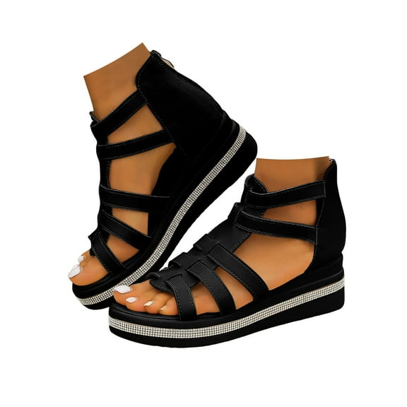 Dakaela Wedge Sandals for Women Open Toe Strappy Summer Beach Shoes Non Slip Platform Walking Flats