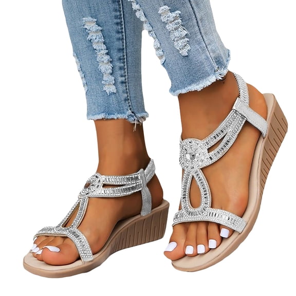 Dakaela Wedge Sandals for Women Summer Open Toe Platform Wedges Sandal Elastic Ankle Strap Casual Shoes