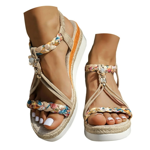 Dakaela Wedge Sandals for Women Wide Width Casual Platform Bohemian Summer Dressy Shoes with Ankle Strap