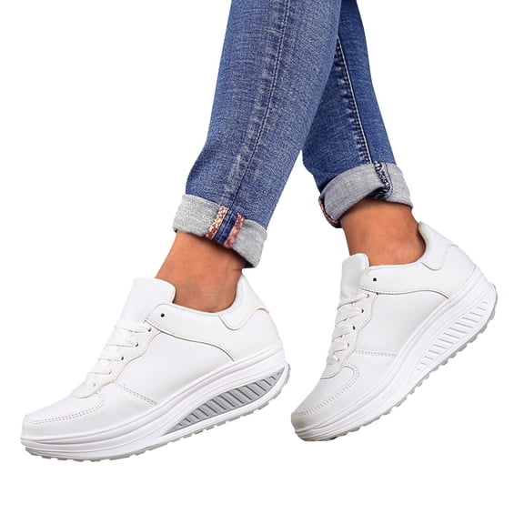Dakaela Wedge Sneakers for Women Non Slip Platform Running Walking Tennis Shoes for Outdoor White 7