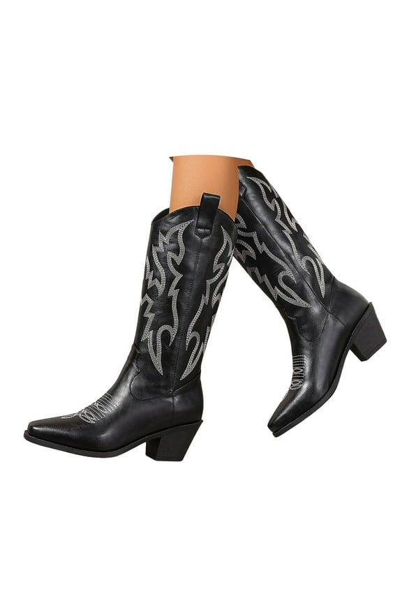 Western Cowboy Boots for Women Cowgirl Wide Calf Knee High Boot for Party Prom Music Festival