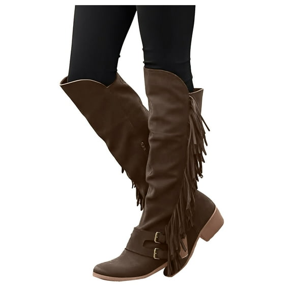 Dakaela Western Cowboy Boots for Women Side Tassel Cowgirl Over the Knee High Boots Suede Casual Riding Long Booties