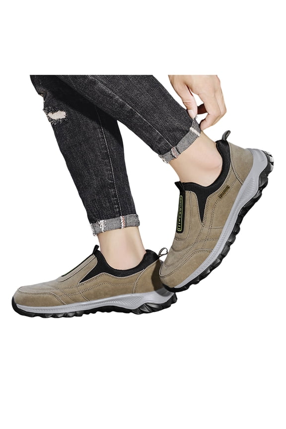 Wide Slip on Shoes for Men Hiking Walking Trekking Loafer Arch Support Men's Sneakers Khaki 7.5