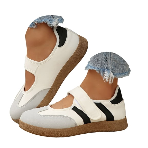 Dakaela Wide Toe Box Flats Shoes Women Suede Ballet Mary Jane Slip on Sneakers Dress Flat Walking Tennis Shoes with Strap Size 6-8
