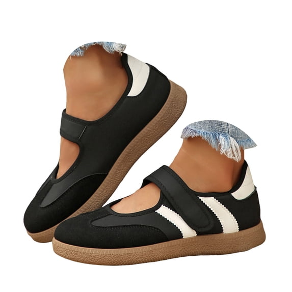 Dakaela Wide Toe Box Flats Shoes Women Suede Ballet Mary Jane Slip on Sneakers Dress Flat Walking Tennis Shoes with Strap Size 6-8