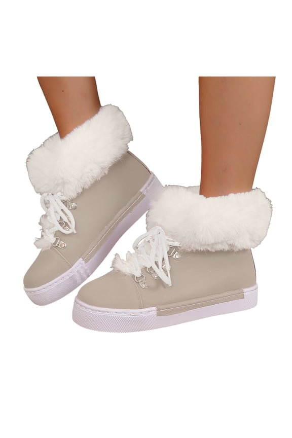Winter High Top Sneakers for Women Platform Fleece Lined Ankle Boots Fashion Lace up Casual Walking Booties Shoes Grey 9.5
