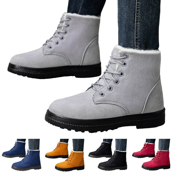 Dakaela Winter Snow Boots for Women Suede Warm Fleece Lined Ankle Booties Lace up Outdoor Slip on Shoes