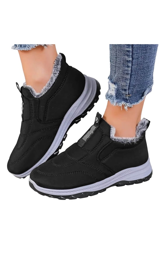 Winter Snow Boots for Women Waterproof Walking Outdoor Ankle Booties Comfortable Fleece Slip on Sneakers Shoes Black 6