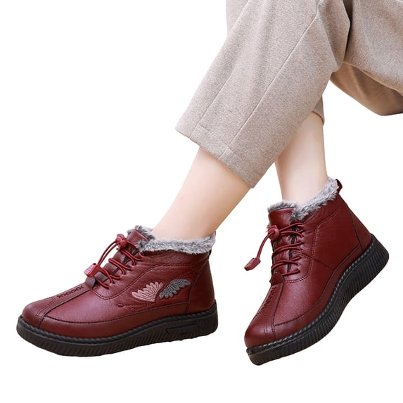 Dakaela Winter Snow Boots for Women Waterproof Walking Outdoor Ankle Booties Fleece Lined Lace up Combat Outdoor Shoes