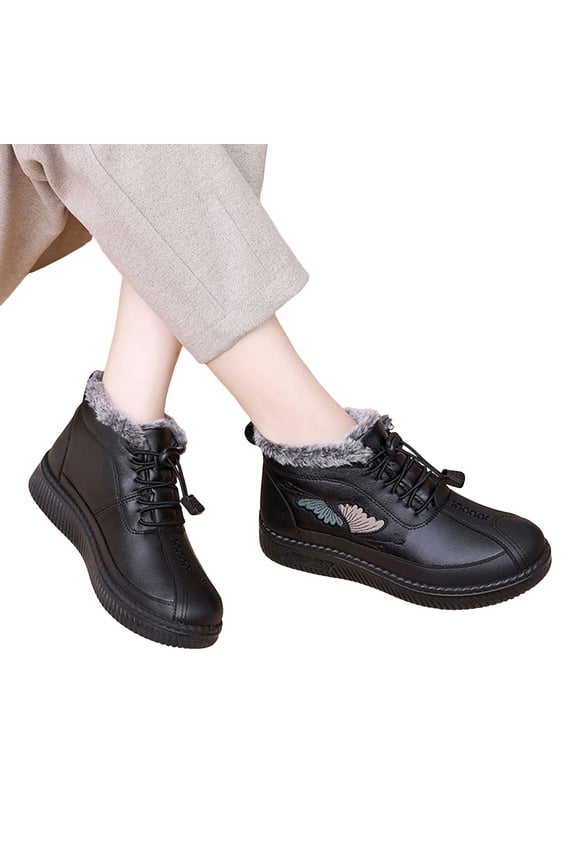 Winter Snow Boots for Women Waterproof Walking Outdoor Ankle Booties Fleece Lined Lace up Combat Outdoor Shoes