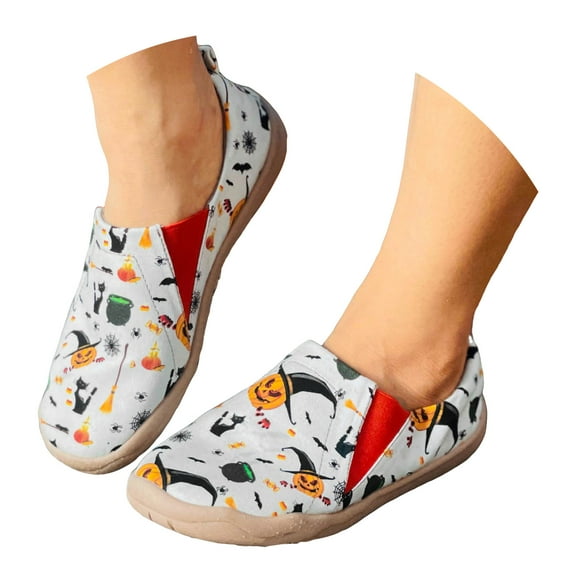 Dakaela Women Canvas Slip on Shoes Halloween Pumpkin Low Top Sneakers 2025 Ladies Casual Walking Flats