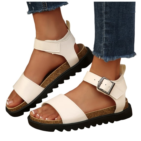 Dakaela Women Cork Footbed Sandals Non Slip Platform Summer Walking Shoes Ladies Ankle Strap Open Toe Casual Sandal Size 7