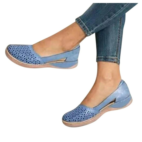Dakaela Women Flats Shoes Leather Cutout Low Wedges Casual Loafers Comfort Walking Work Slip on Shoes