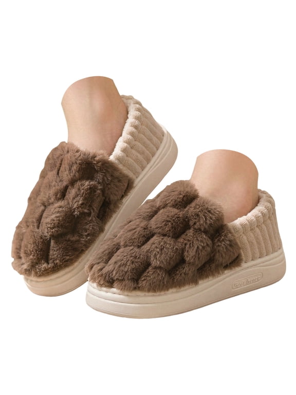 Women Fuzzy Closed Back Slippers Bubble Plush Warm Slip On Memory Foam Winter House Shoes Gift Size 5-10