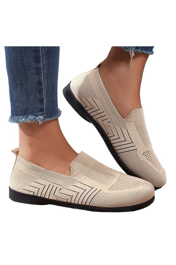 Women Knitted Mesh Slip on Walking Shoes Comfortable Breathable Lightweight Nurse Sneakers Orthopedic Flat Loafers (7,Khaki)