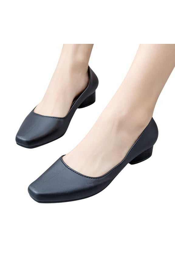 Women Mary Jane Shoes Low Chunky Heel Dress Loafers Square Toe Nurse Work Walking Flats Black 6.5