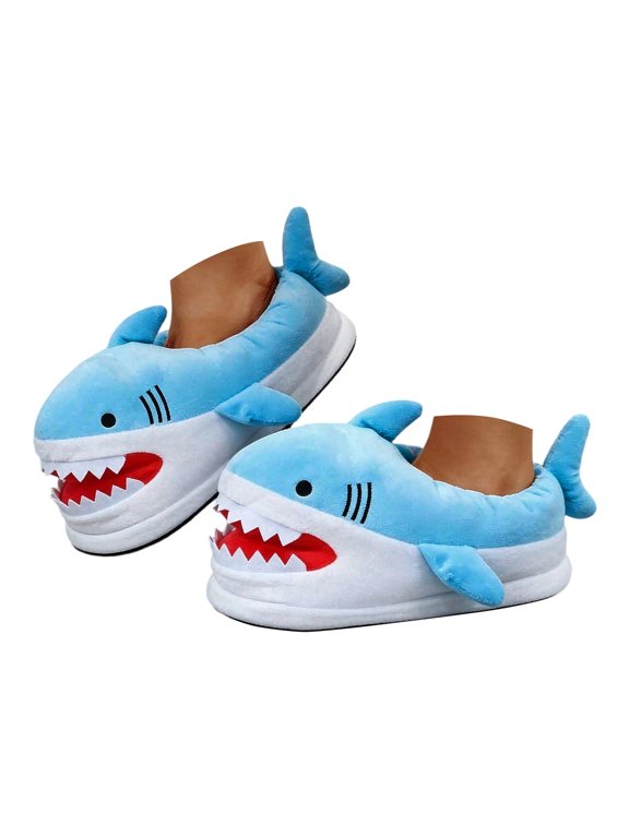 Women Men Funny Slippes Cute Cartoon Animal Shark Home Furry Slippers Cozy Plush Warm Winter House Shoes for Adult