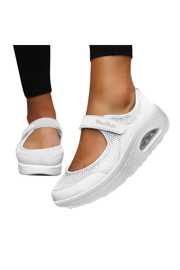 Women Orthopedic Sneakers Mesh Platform Walking Shoes Arch Support Air Cushion Loafers White 6.5